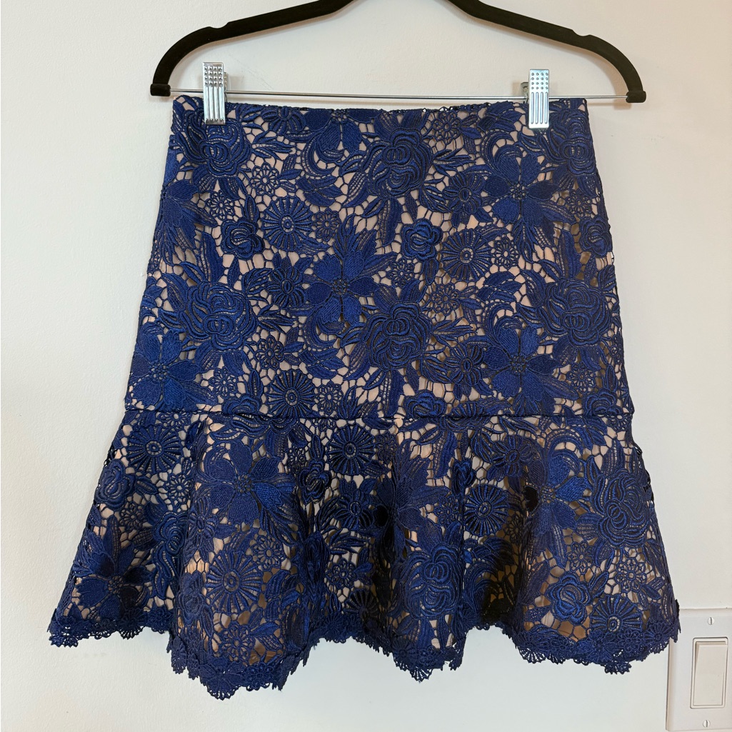 Alice + Olivia Navy Blue Floral Lace Mini Skirt